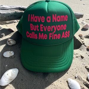 Green Trucker Hat with Pink Slogan